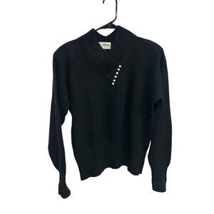 Yarnworks Black Angora Wool Blend Sweater Size Small Pearl Button Dark Academia